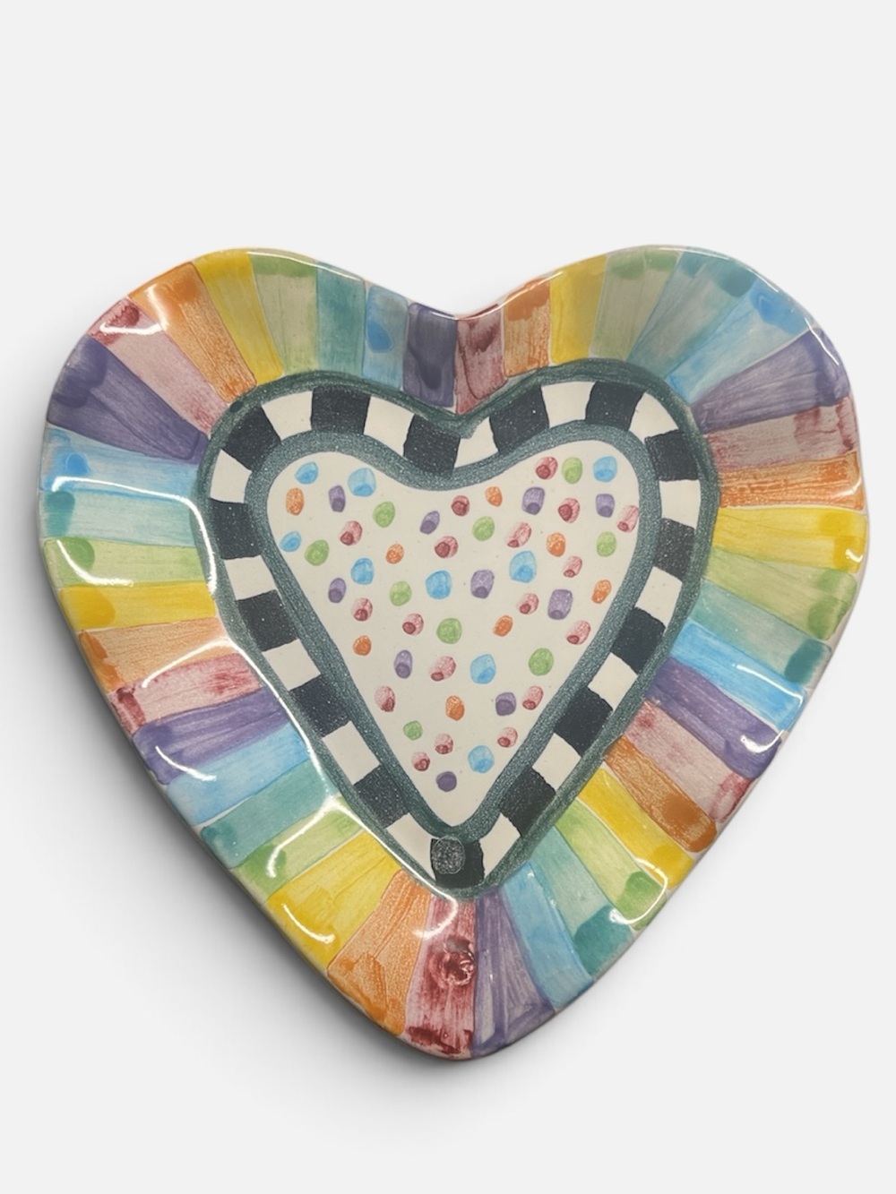 MacKenzie-Childs Rainbow Fluted Heart Plate | Hand-Painted Ceramic | pride 2023